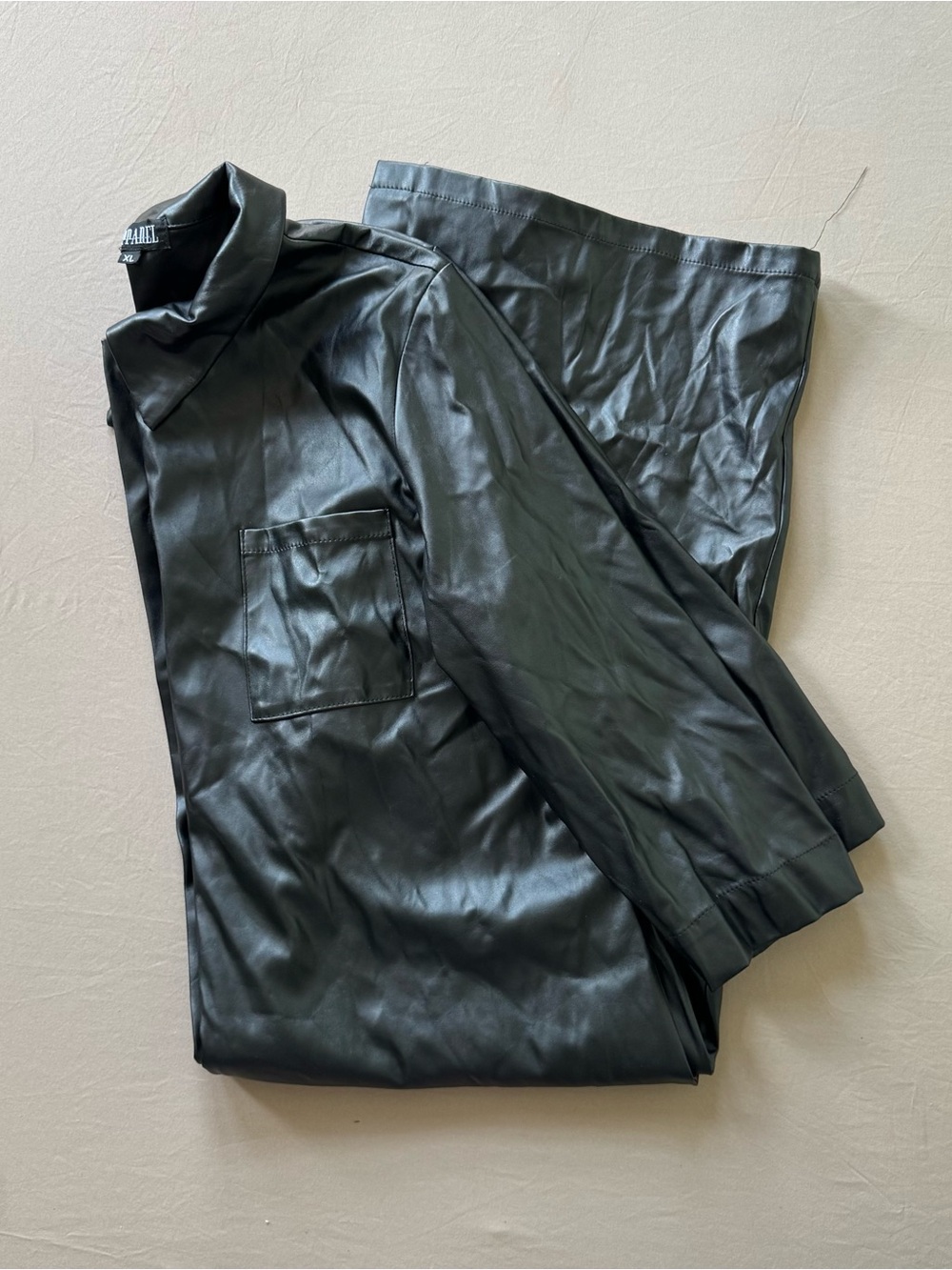 Japparel faux-leather midi shirt dress